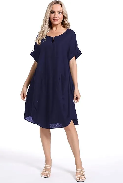 Minibee Women's Ruffle Oversize Casual Midi Dresses with Pockets