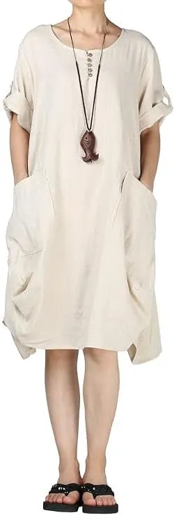 Minibee Women's Ruffle Oversize Casual Midi Dresses with Pockets