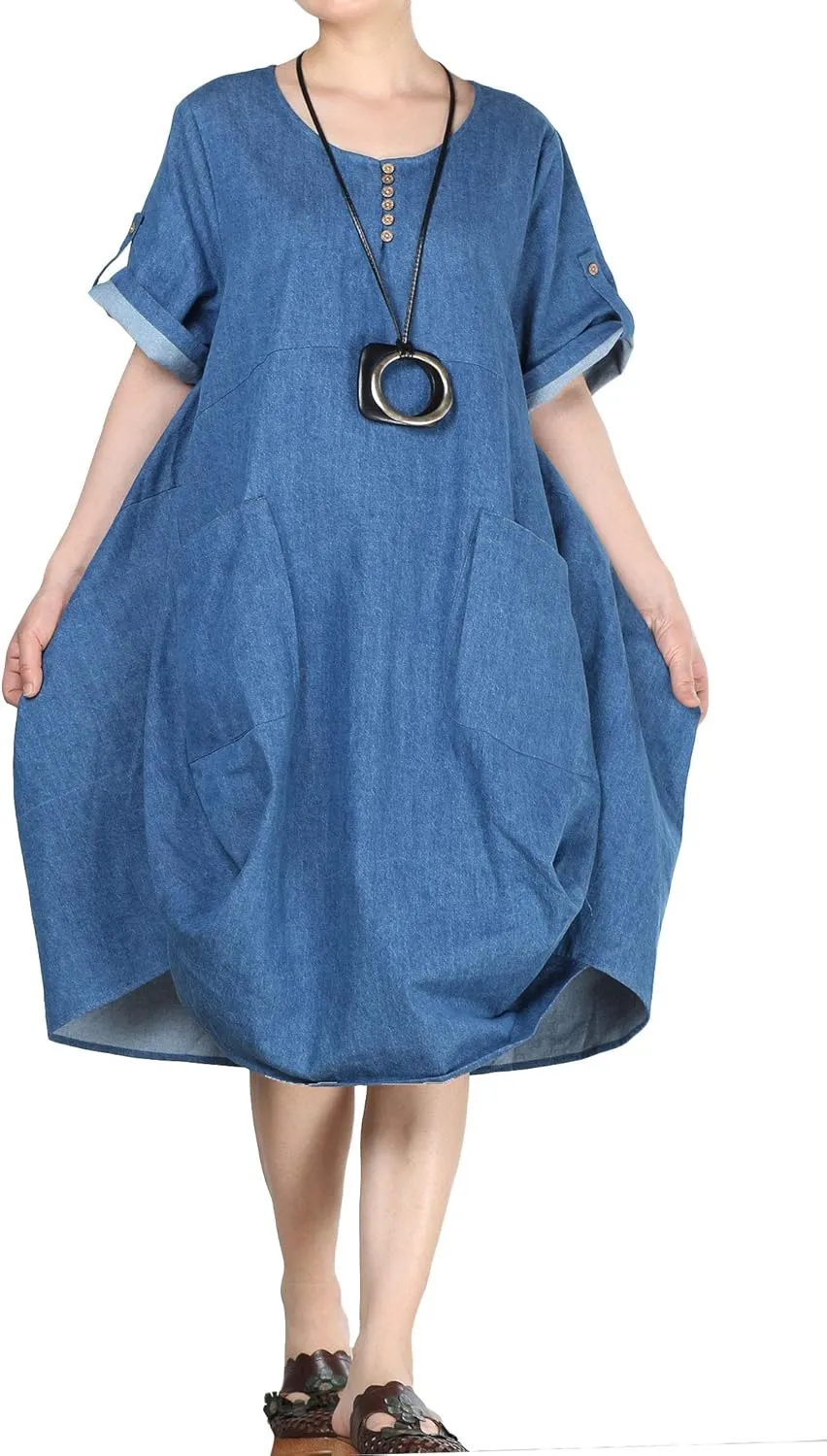 Minibee Women's Ruffle Oversize Casual Midi Dresses with Pockets