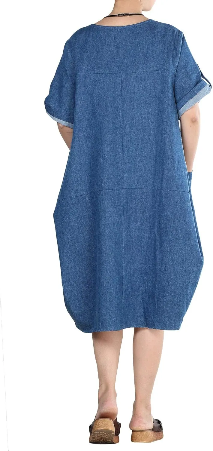 Minibee Women's Ruffle Oversize Casual Midi Dresses with Pockets