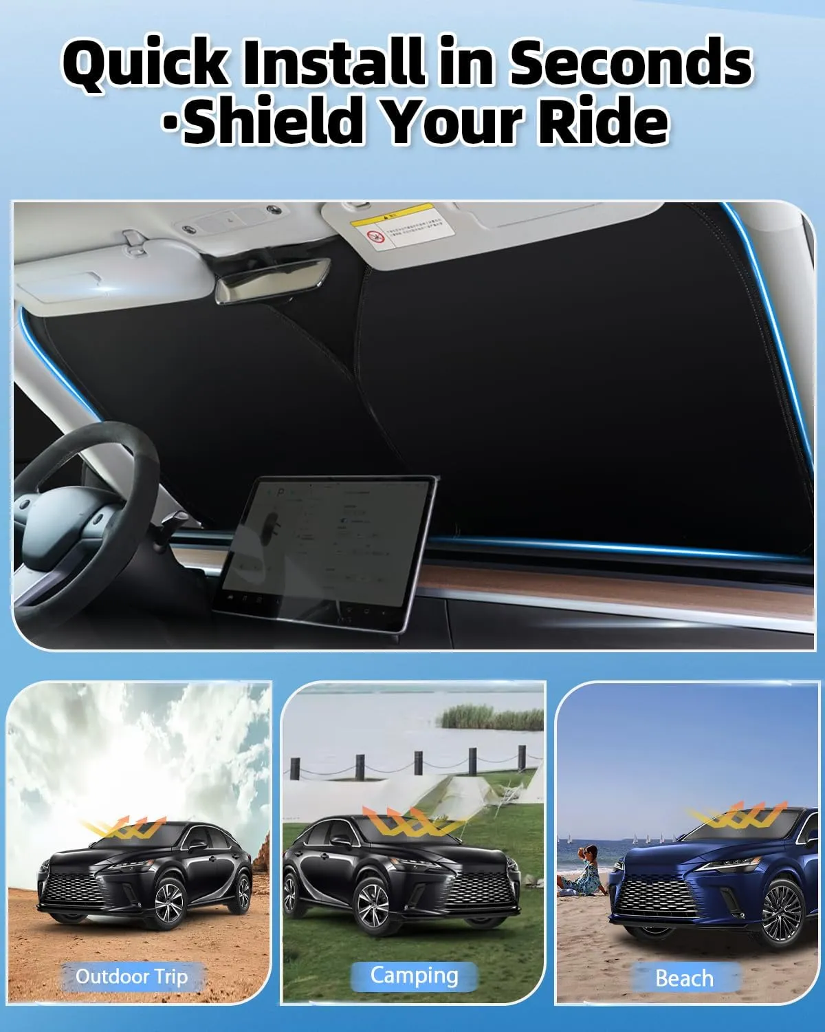 Mixsuper Liner Windshield Sun Shade for Lexus RX 2023 2024 2025, RX350h RX450h Windshield Sunshades for Lexus RX Accessories Foldable Sun Visor Front Window Sun Shades Cover Keep Cool Block UV Heat