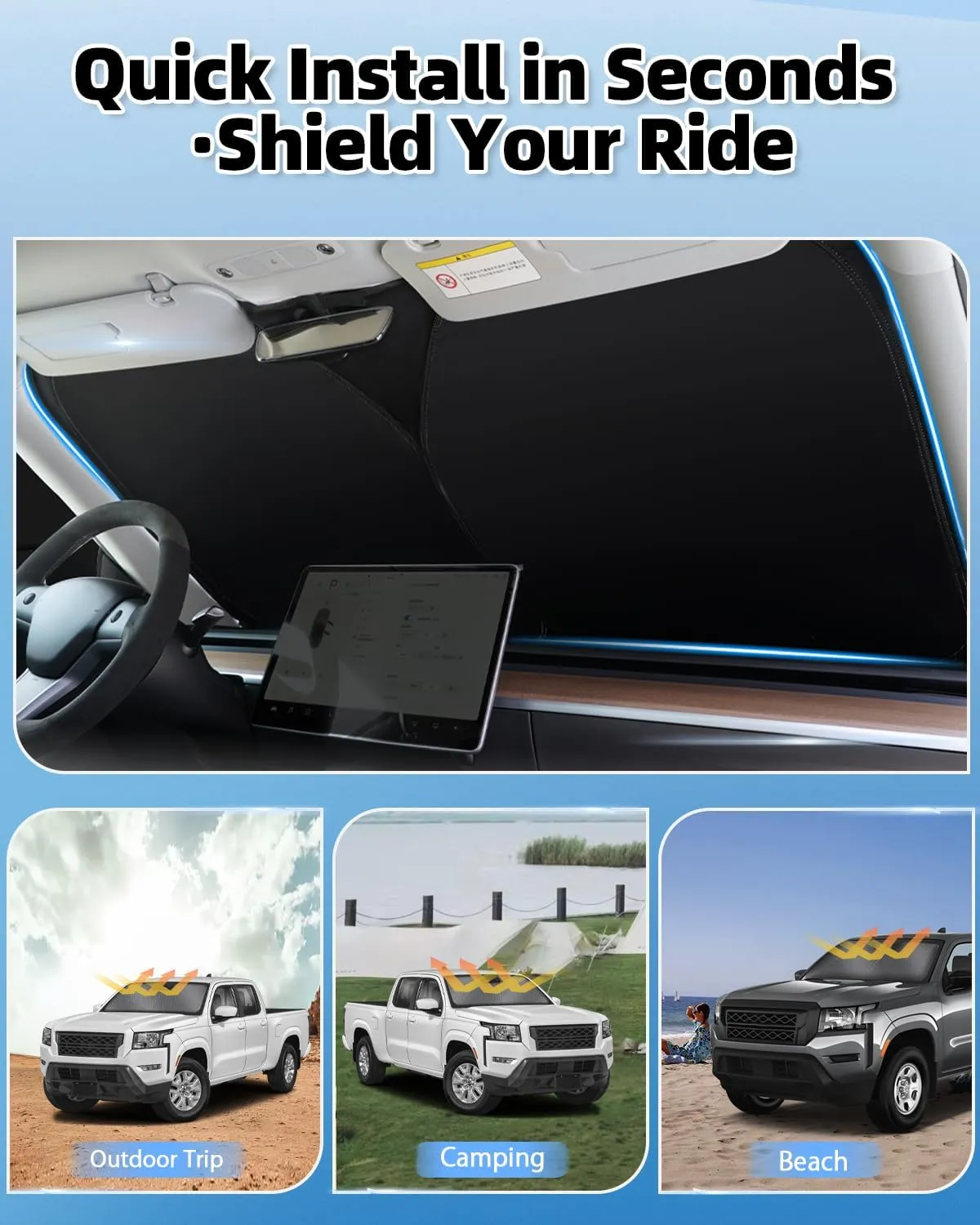Mixsuper Liner Windshield Sun Shade for Nissan Frontier 2022-2025 Windshield Sunshades for Frontier Accessories Foldable Sun Visor Front Window Sun Shades Cover Keep Cool Block UV Heat
