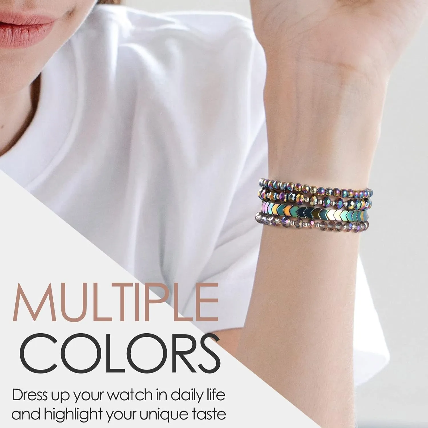 MOFREE Beaded Bracelet Compatible with Apple Watch Band 38mm 40mm 41mm 44mm 45mm 46mm Women,Fashion Handmade Elastic Stretch Strap for iWatch Series SE 10 9 8 7 6 5 4 3 2 1