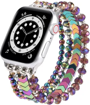 MOFREE Beaded Bracelet Compatible with Apple Watch Band 38mm 40mm 41mm 44mm 45mm 46mm Women,Fashion Handmade Elastic Stretch Strap for iWatch Series SE 10 9 8 7 6 5 4 3 2 1