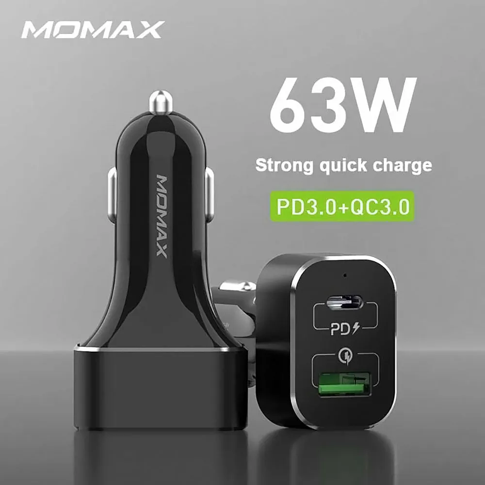 MOMAX UC11 Fast Car Charger [63W] Dual-Port QC3.0 with USB-C PD Type-C