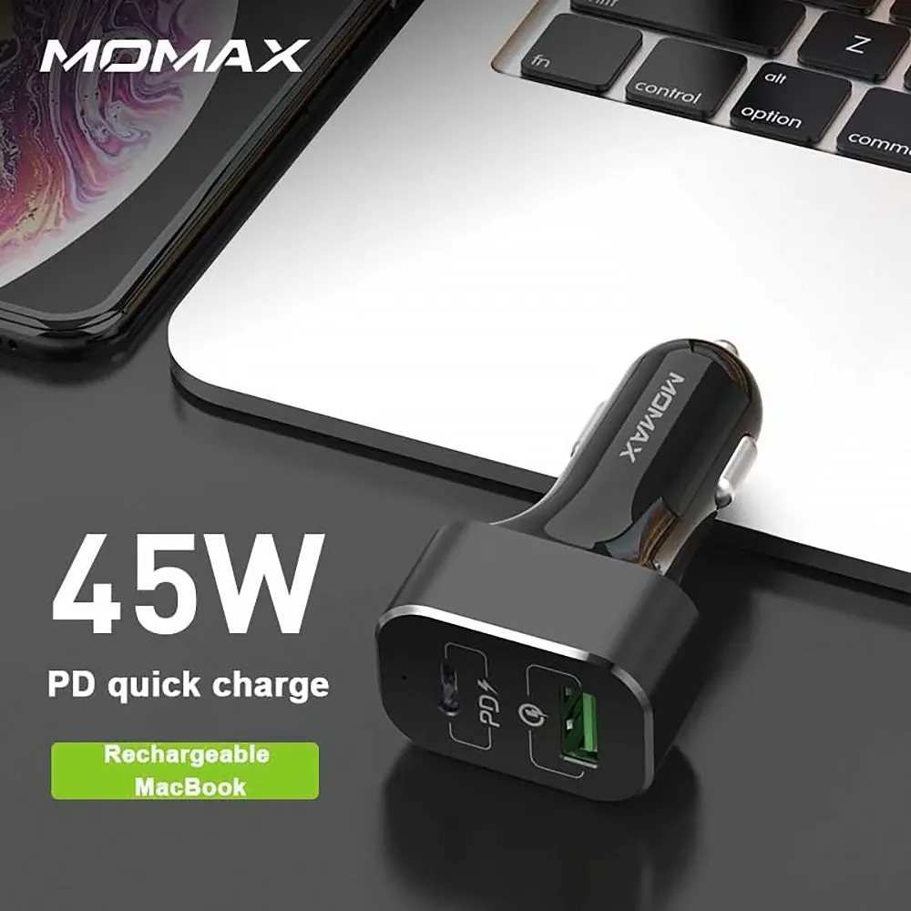 MOMAX UC11 Fast Car Charger [63W] Dual-Port QC3.0 with USB-C PD Type-C