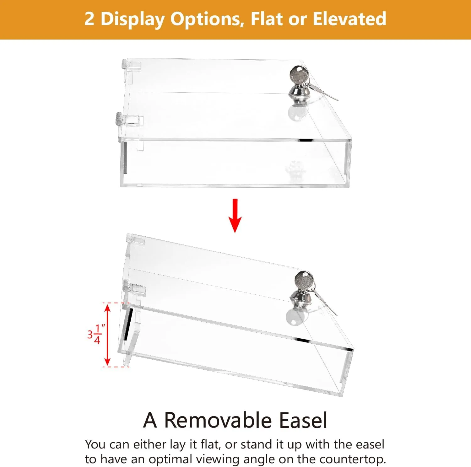 MOOCA Acrylic Lockable Eyewear Display Case, Pocket Knife Display Case, Ideal for Watch Pin Badge, Dual Display Options, Elevated or Flat