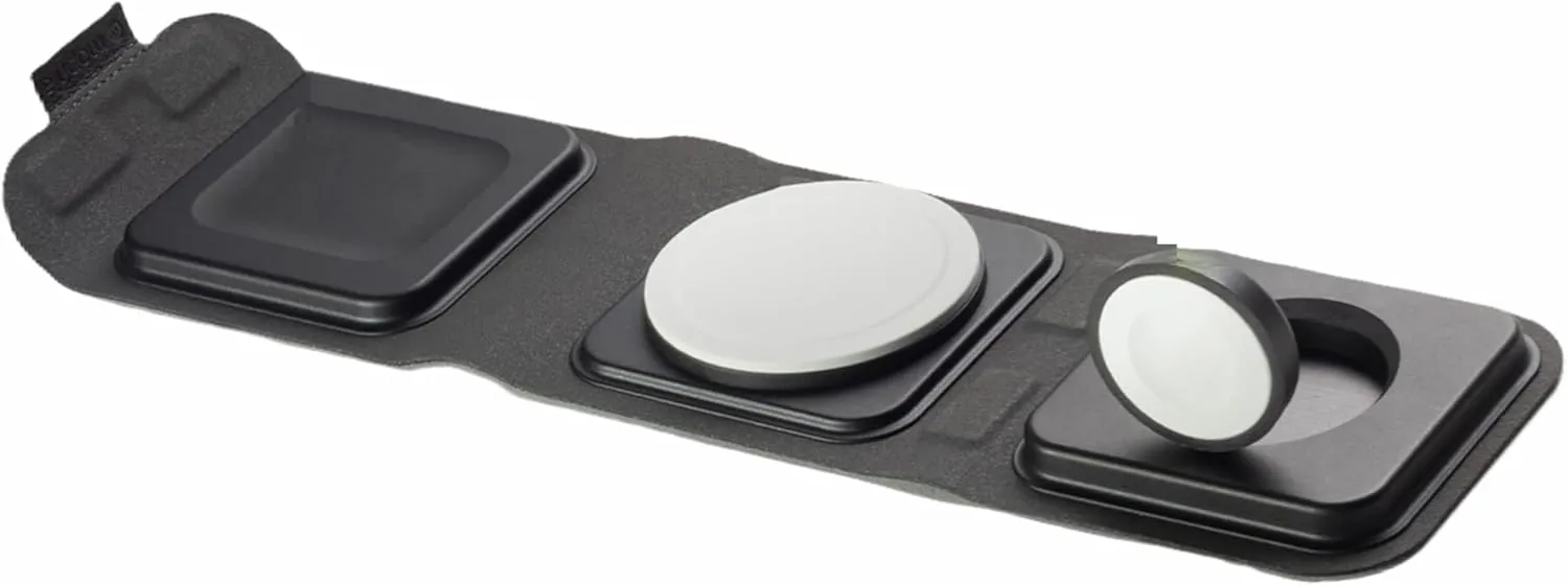 MOPHIE 3 in 1 Travel Charger - Portable Magnetic Wireless Charging Hub - Fast Wireless Charging Pad for iPhone 16/15/14/13/12, Apple Watch, AirPods Pro 3rd Gen (Renewed)