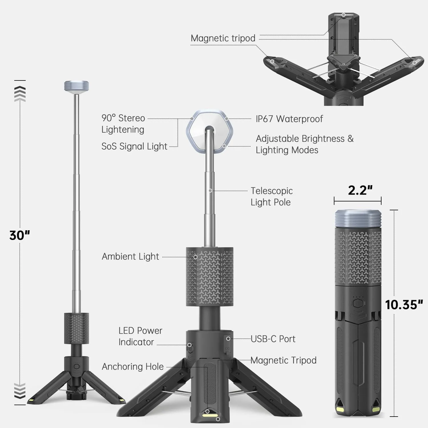 MORIKO Camping Lights Rechargeable Telescopic, Portable Collapsible Magnetic Lantern Camping Essentials, 10,500mAh IP67 Waterproof LED Flashlights, Camping Gear for Hiking Fishing Travel Emergency