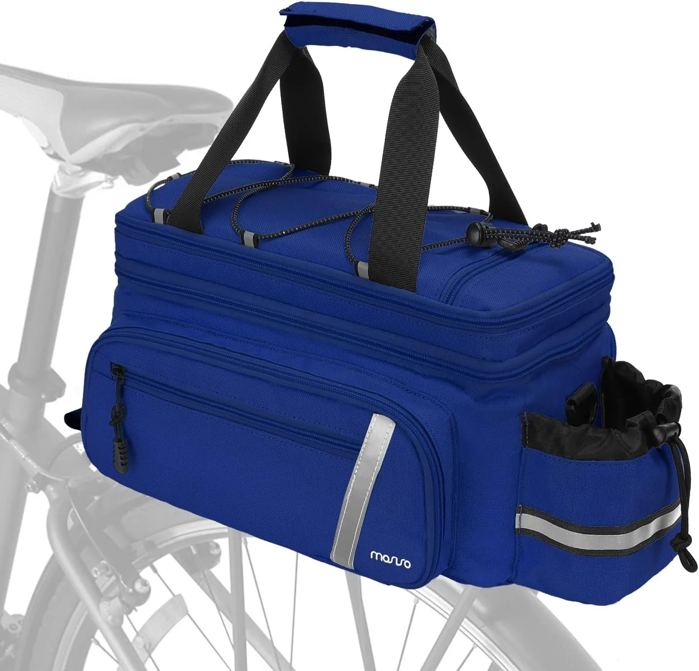 MOSISO Bike Rack Bag with Rain Cover, Bike Trunk Cooler Handag Insulated Bicycle Rear Seat Pouch with 2 Side Foldable Panniers, 8L Cycling Backseat Storage Cargo Saddle Shoulder Bag, Royal Blue