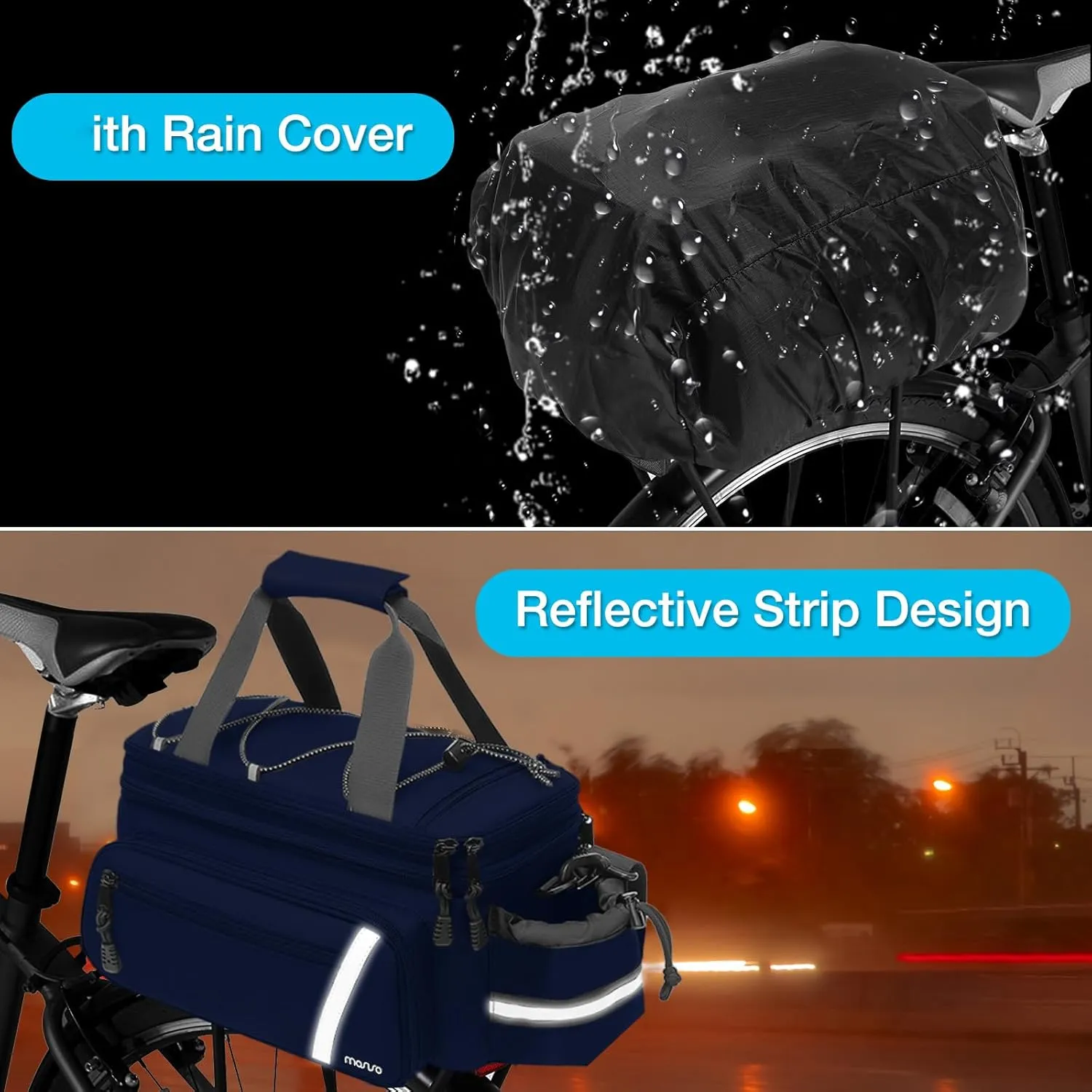 MOSISO Bike Rack Bag with Rain Cover, Bike Trunk Cooler Handag Insulated Bicycle Rear Seat Pouch with 2 Side Foldable Panniers, 8L Cycling Backseat Storage Cargo Saddle Shoulder Bag, Royal Blue
