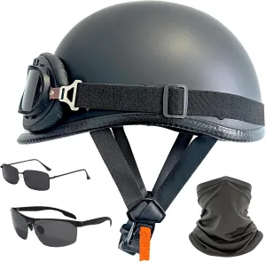 Motorcycle Half Helmets,Half Face Helmet with Sunglasses Visor for Moped Cruiser Scooter, Half Shell Helmet for Adult Men Women, Skull Cap Motorcycle Helmet,DOT Approved