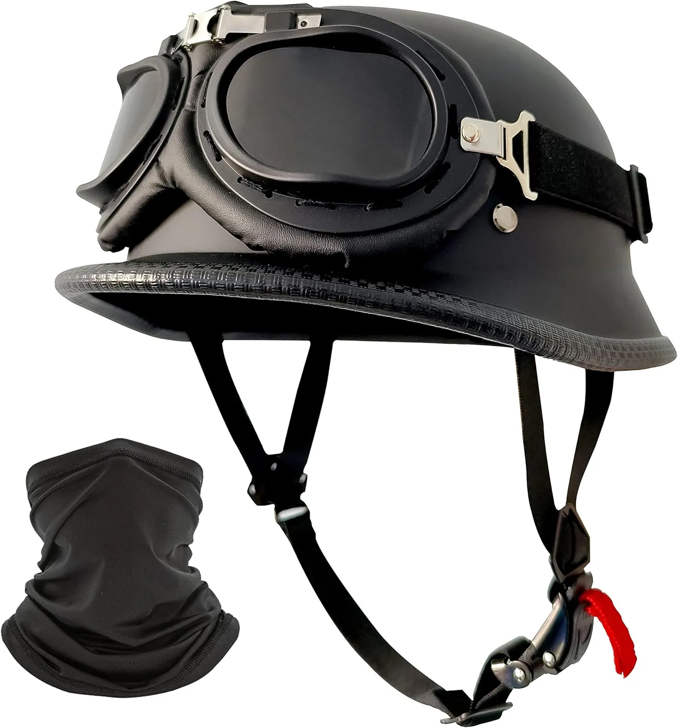 Motorcycle Helmet German Style Half Helmet Skull Cap Adult Men Women Shell Helmet, DOT Approved Retro Face Helmet for Cruiser Scooter Chopper (XL)