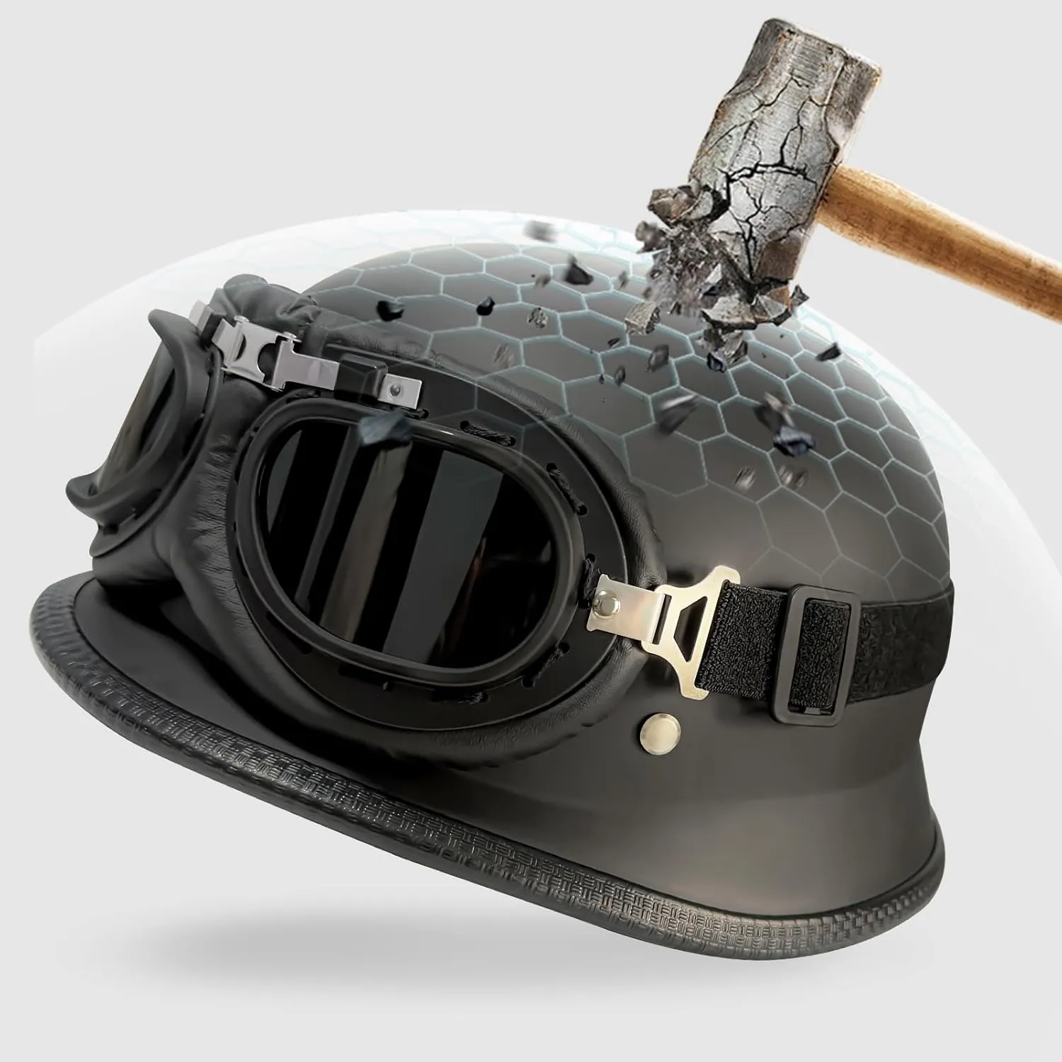 Motorcycle Helmet German Style Half Helmet Skull Cap Adult Men Women Shell Helmet, DOT Approved Retro Face Helmet for Cruiser Scooter Chopper (XL)