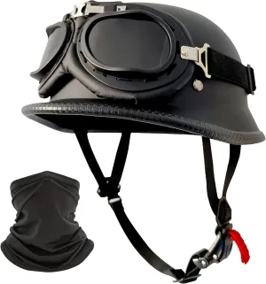 Motorcycle Helmet German Style Half Helmet Skull Cap Adult Men Women Shell Helmet, DOT Approved Retro Face Helmet for Cruiser Scooter Chopper (XL)
