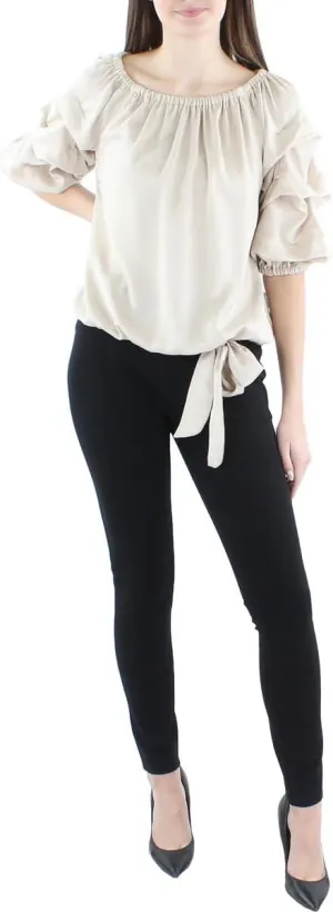MSK Women's Lantern Sleeve Top Tie Front