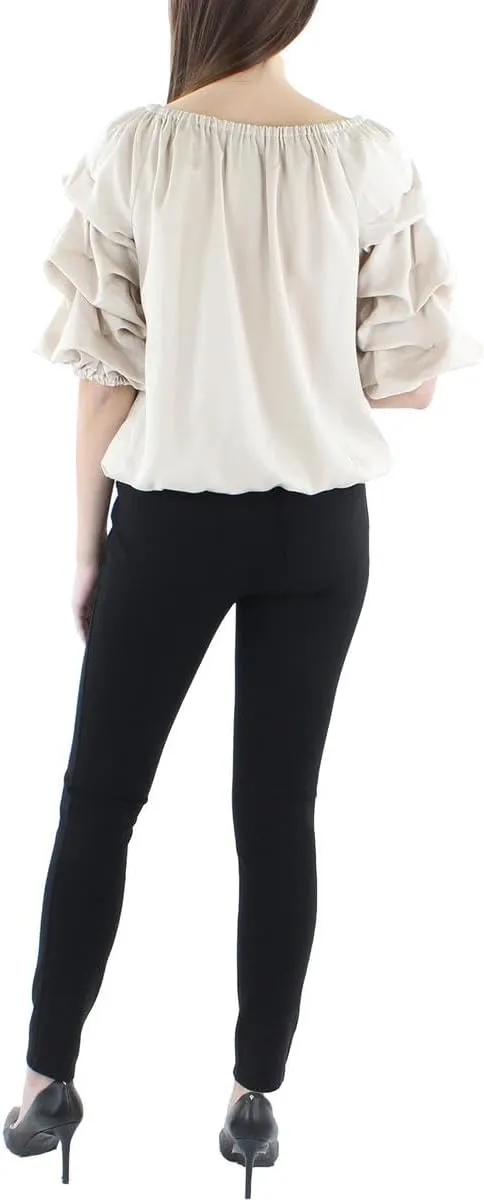 MSK Women's Lantern Sleeve Top Tie Front