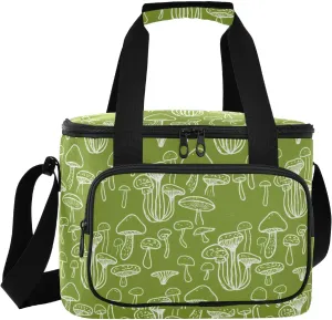 Mushroom Green Insulated Cooler Bag for Women Men Leakproof 24 Can Camping Car Cooler for Grocery Office