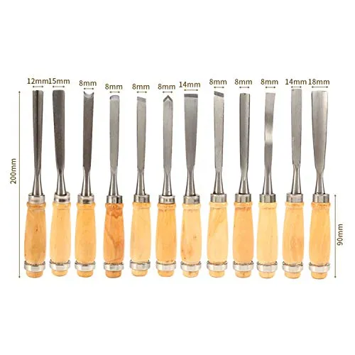 MYOYAY 12Pcs Wood Carving Tools Set Full Size Woodworking Chisels Wooden Knife Gouge Kits Carbon Steel Sculpting Chisel with Canvas Case for