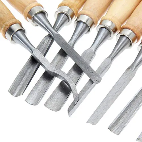 MYOYAY 12Pcs Wood Carving Tools Set Full Size Woodworking Chisels Wooden Knife Gouge Kits Carbon Steel Sculpting Chisel with Canvas Case for