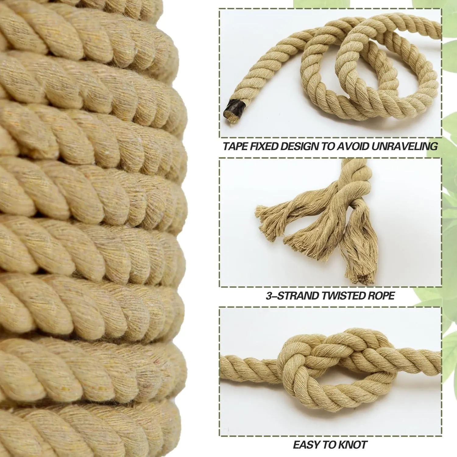 Natural Brown Cotton Rope 1/2 Inch x 165 Feet - Thick Nautical Rope for Crafts Decor Wall Hanging DIY Projects