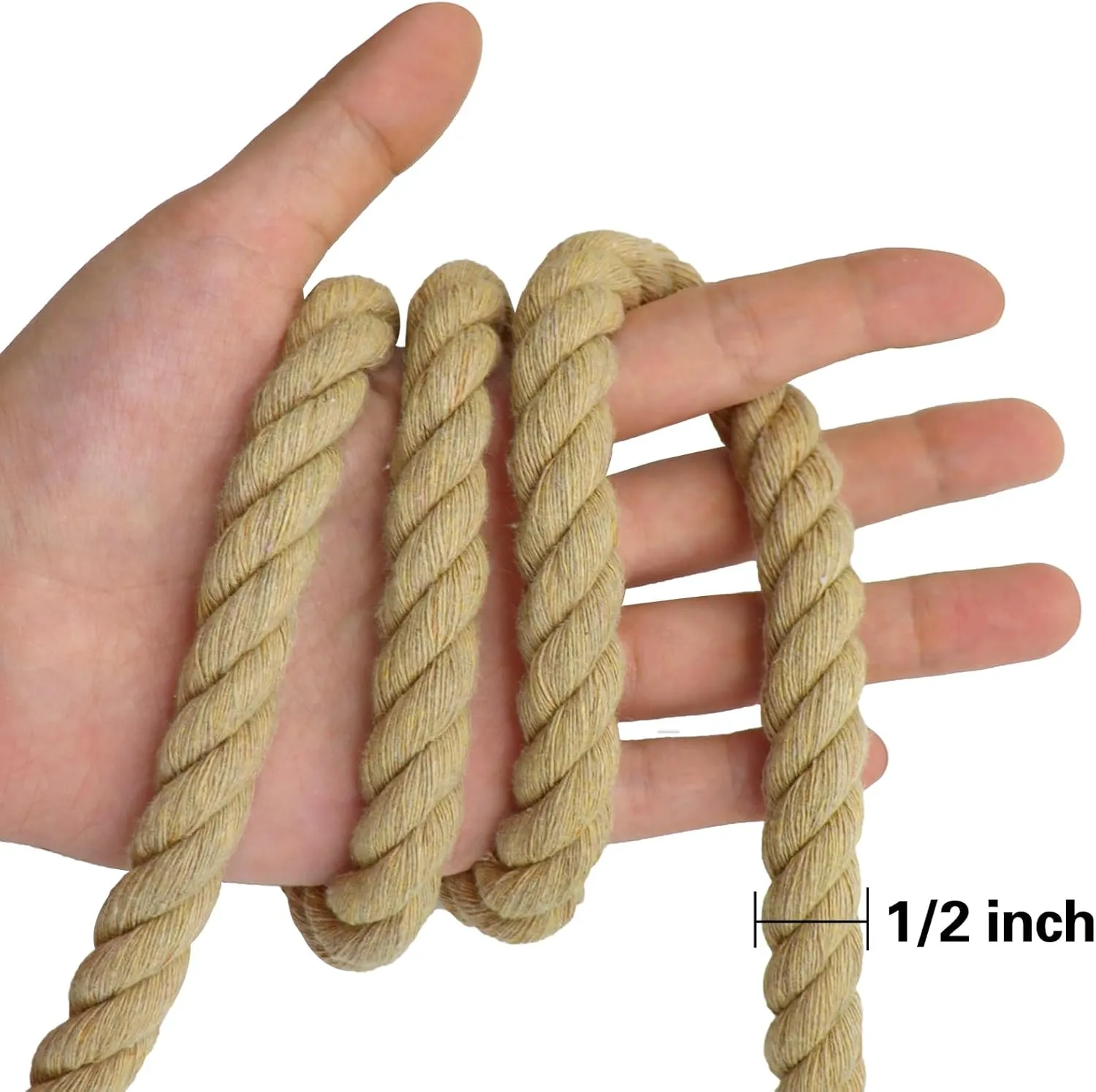 Natural Brown Cotton Rope 1/2 Inch x 165 Feet - Thick Nautical Rope for Crafts Decor Wall Hanging DIY Projects