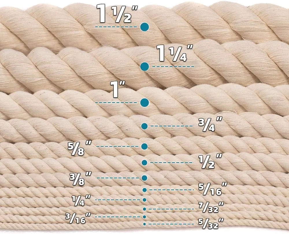 Natural Twisted Cotton Rope 1/4 Inch - Biodegradable Cord with No Bleach or Dyes - Low Stretch Line in High Strength Capacity - Arts, Crafts, Indoor/Outdoor DIY Projects, Commercial Uses (100 Feet)