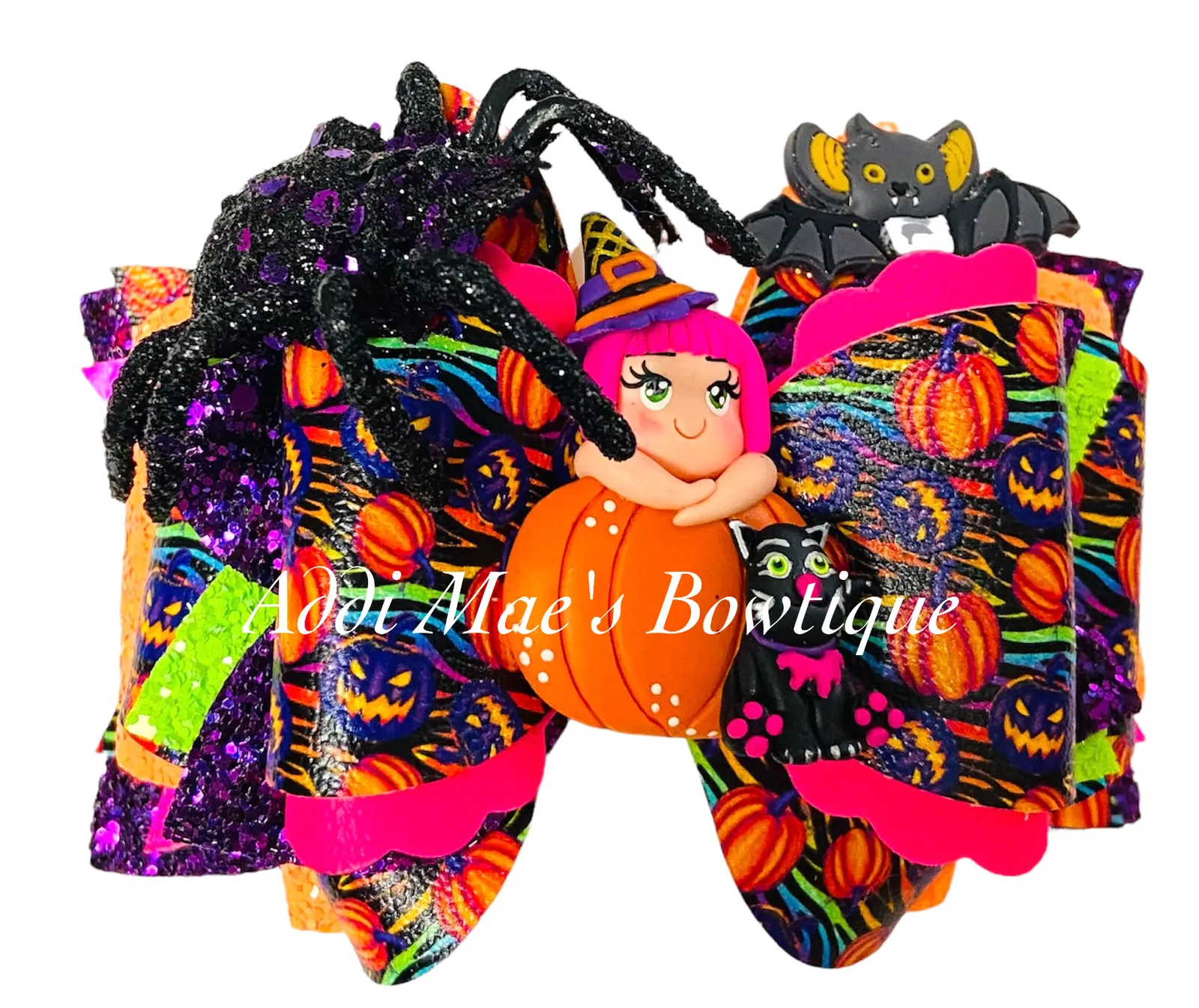 Neon Witch Halloween Bow