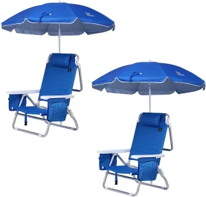Nice C Backpack Beach Sand Chair with Cooler and Umbrella, Cup Holder for Outdoor, Camping, BBQ, Travel, Picnic (Two Blue)
