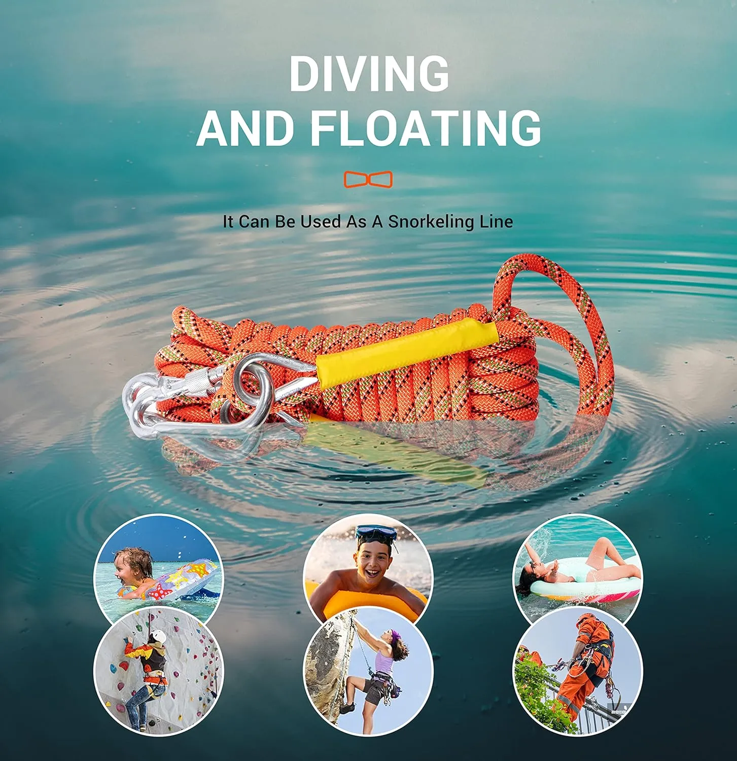 Nice C Climbing Rope, Rescue Rope, Construction Rope, Rock Climbing Rope, Static 10mm 32ft/64ft/96ft/160ft/230ft/500ft/985ft/1000ft with Carry Bag (Orange, 20M(64ft))