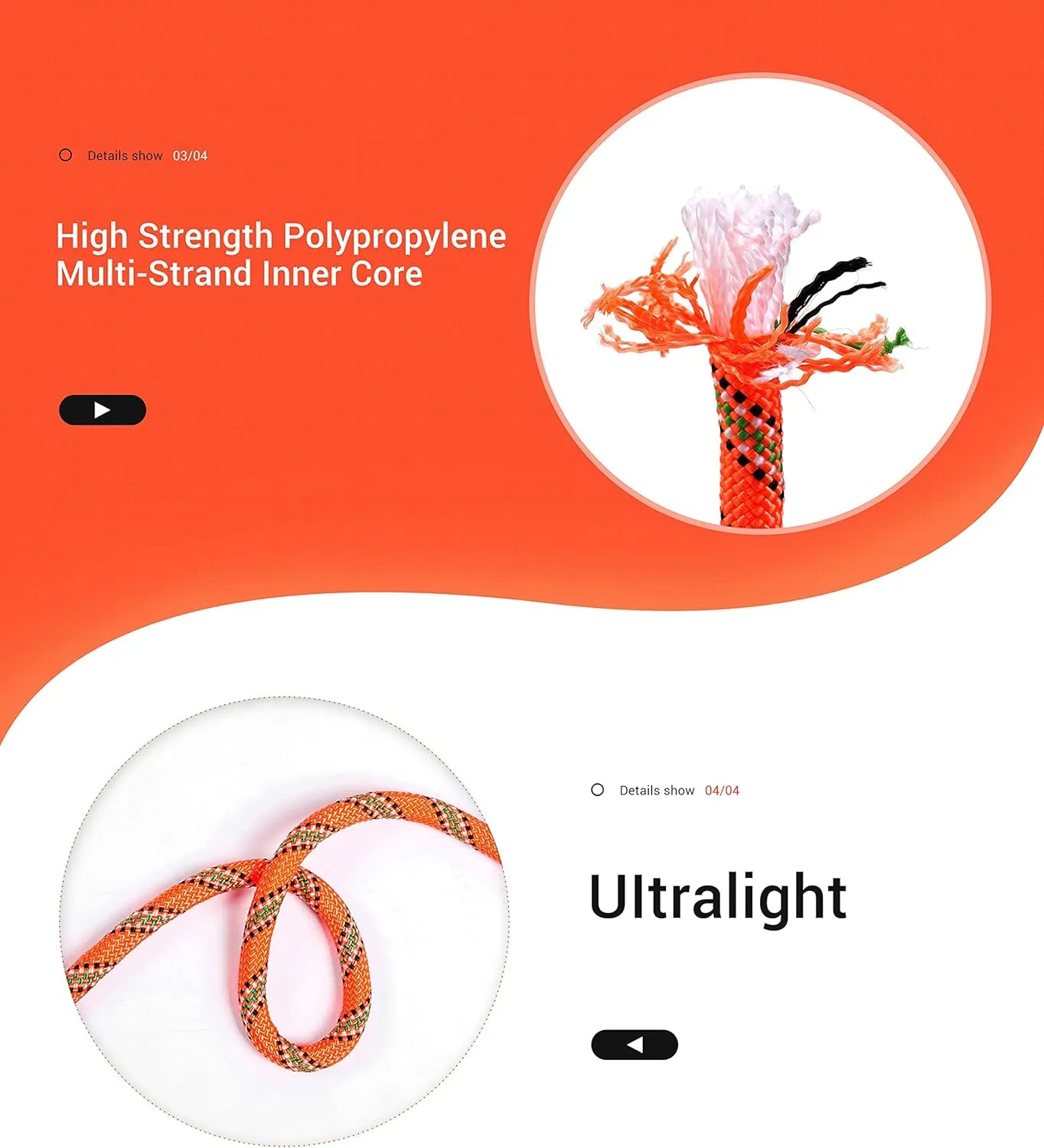 Nice C Climbing Rope, Rescue Rope, Construction Rope, Rock Climbing Rope, Static 10mm 32ft/64ft/96ft/160ft/230ft/500ft/985ft/1000ft with Carry Bag (Orange, 20M(64ft))