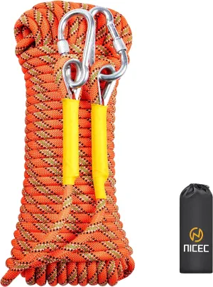 Nice C Climbing Rope, Rescue Rope, Construction Rope, Rock Climbing Rope, Static 10mm 32ft/64ft/96ft/160ft/230ft/500ft/985ft/1000ft with Carry Bag (Orange, 20M(64ft))
