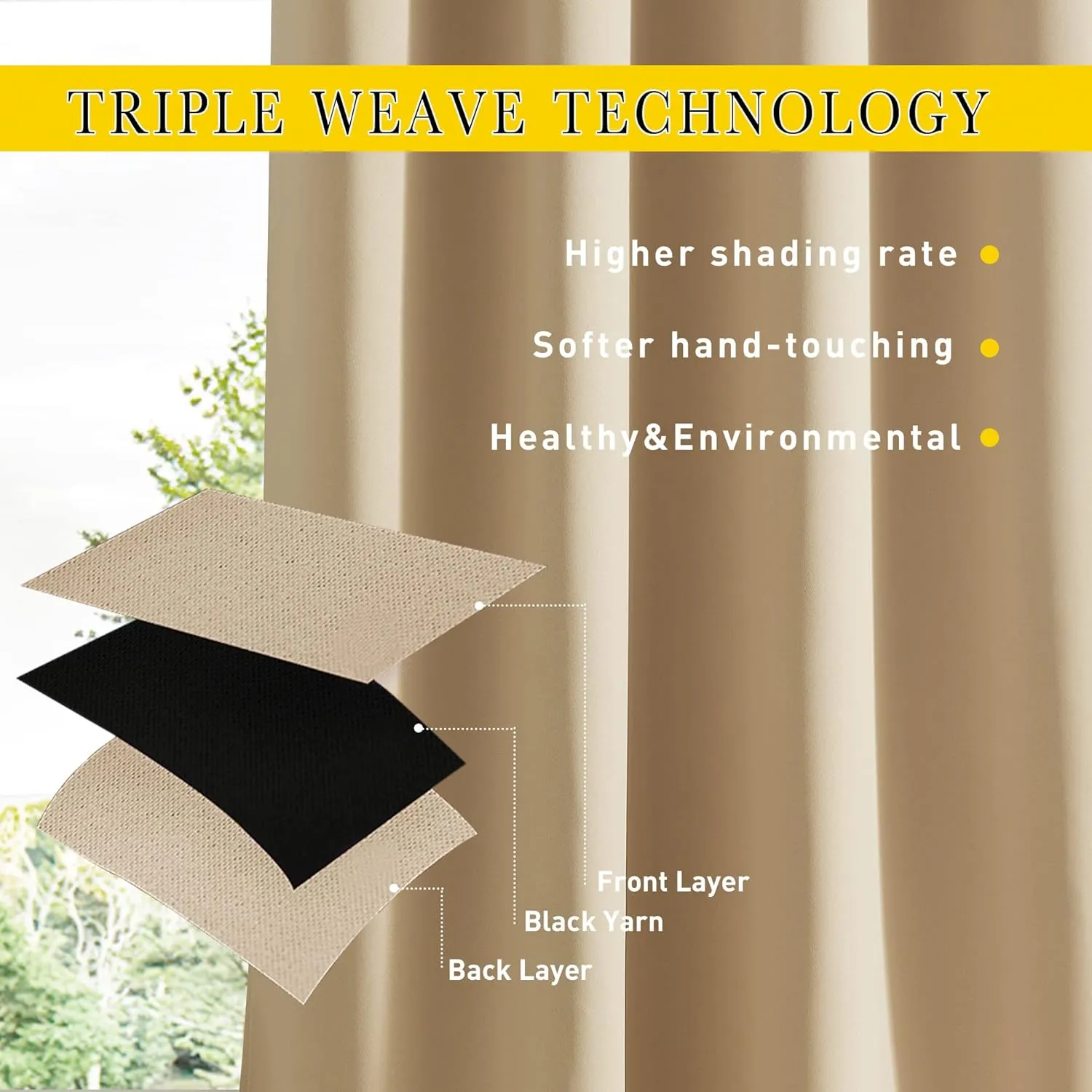 NICETOWN 2 Panels Outdoor Curtains for Patio Waterproof & Windproof, Grommet & Back Tab on Top & Bottom Weighted Drapes Keep Sun/Rain Out with Bouns Rope for Deck, Biscotti Beige, W52 x L108
