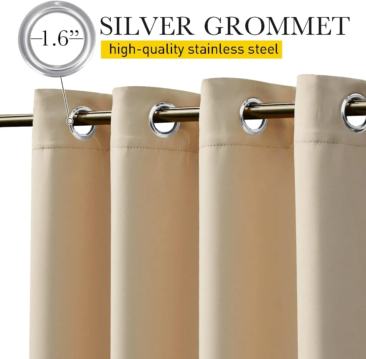 NICETOWN 2 Panels Outdoor Curtains for Patio Waterproof & Windproof, Grommet & Back Tab on Top & Bottom Weighted Drapes Keep Sun/Rain Out with Bouns Rope for Deck, Biscotti Beige, W52 x L108