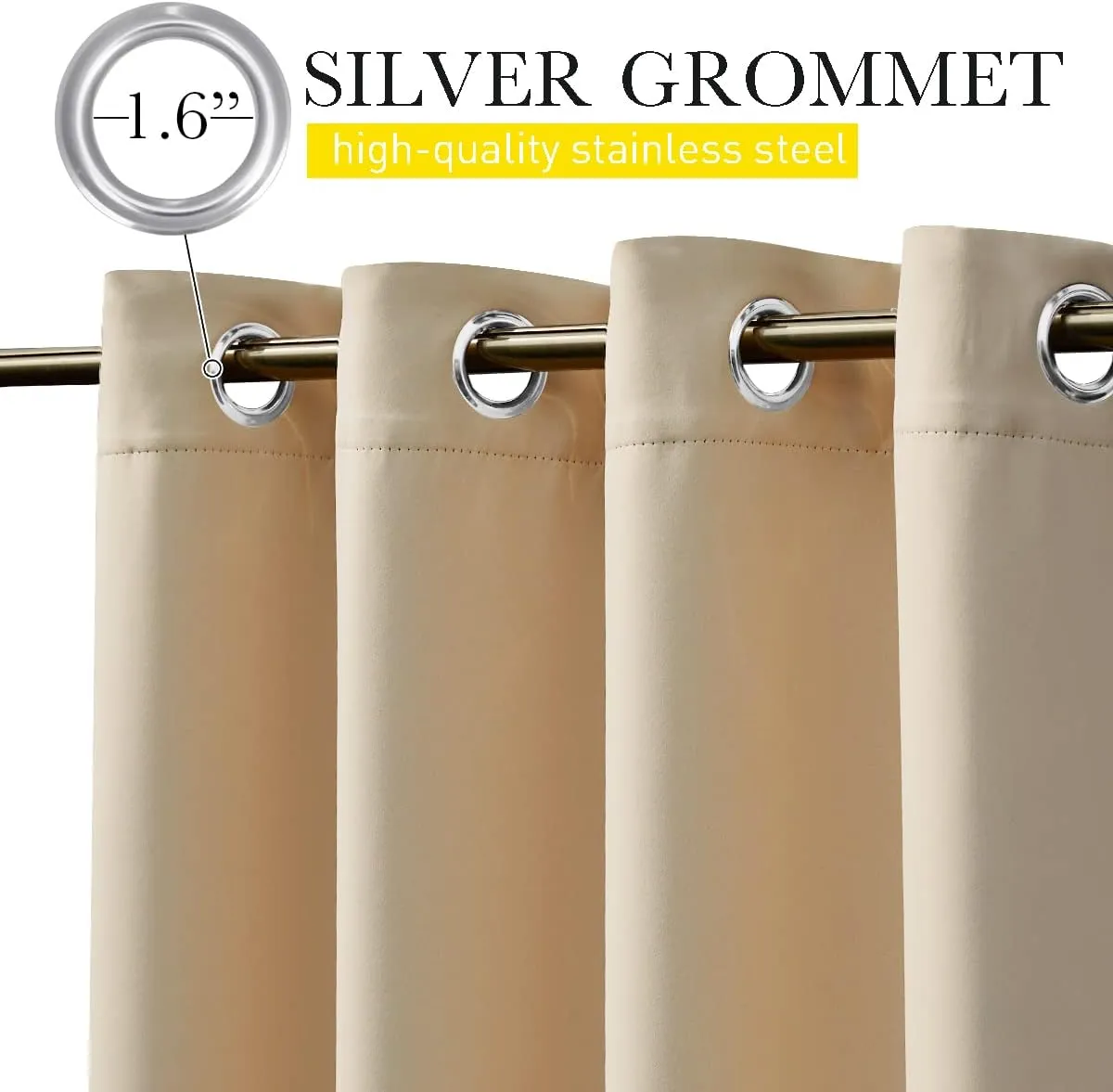 NICETOWN 2 Panels Outdoor Curtains for Patio Waterproof & Windproof, Thermal Insulated Top & Bottom Grommet & Back Tab Light Block Outdoor Drapes with Bouns Rope for Fixed, Biscotti Beige, W84 by L84