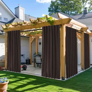 NICETOWN 2 Panels Outdoor Curtains Waterproof Pocket & Back Tab on Top & Bottom, Thermal Insulated Windproof Sun Blocking Outside Privacy Drapes for Patio with Fixed Rope, W52 x L95, Toffee Brown