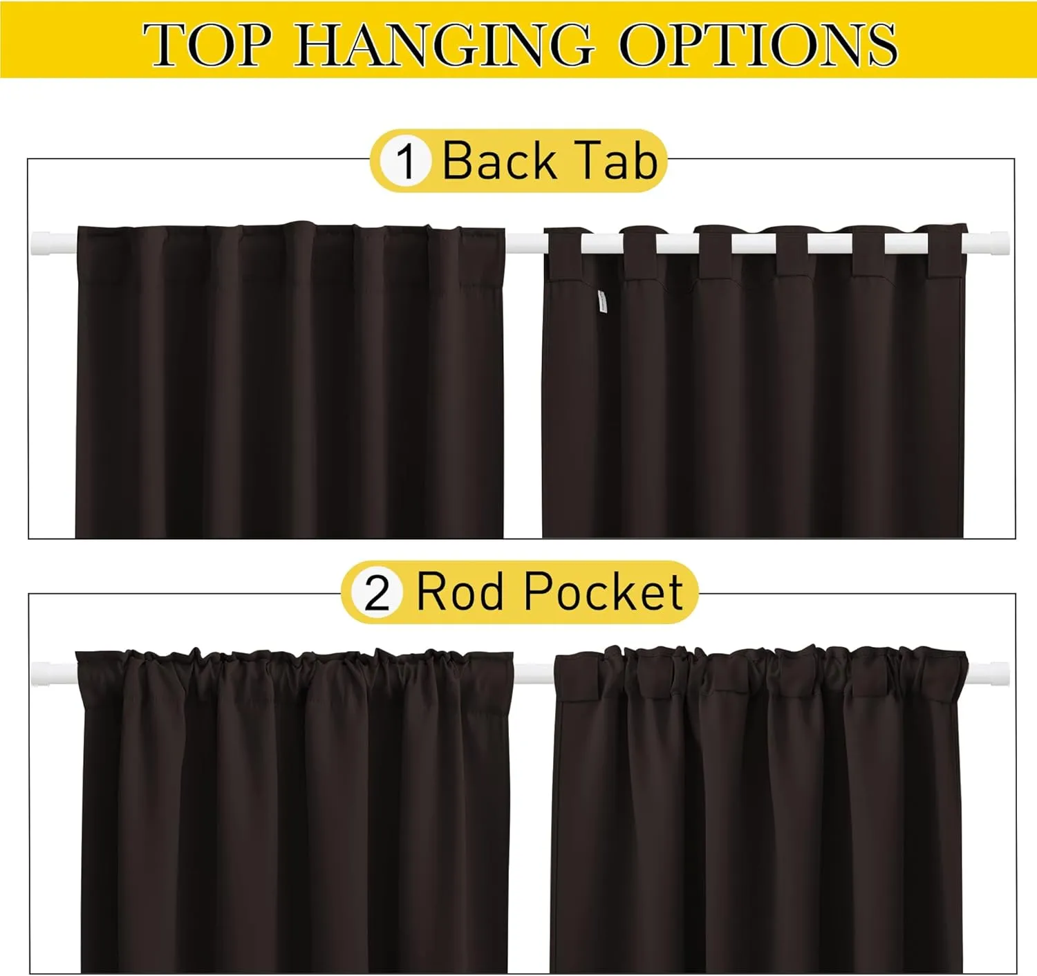 NICETOWN 2 Panels Outdoor Curtains Waterproof Pocket & Back Tab on Top & Bottom, Thermal Insulated Windproof Sun Blocking Outside Privacy Drapes for Patio with Fixed Rope, W52 x L95, Toffee Brown