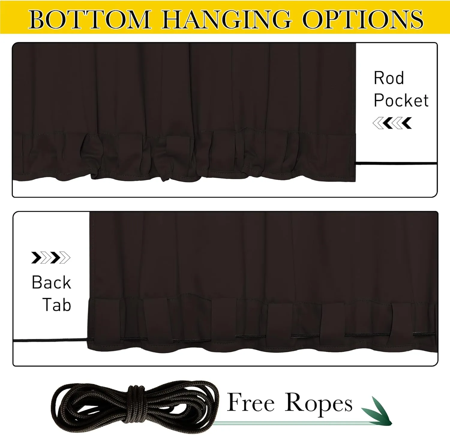 NICETOWN 2 Panels Outdoor Curtains Waterproof Pocket & Back Tab on Top & Bottom, Thermal Insulated Windproof Sun Blocking Outside Privacy Drapes for Patio with Fixed Rope, W52 x L95, Toffee Brown