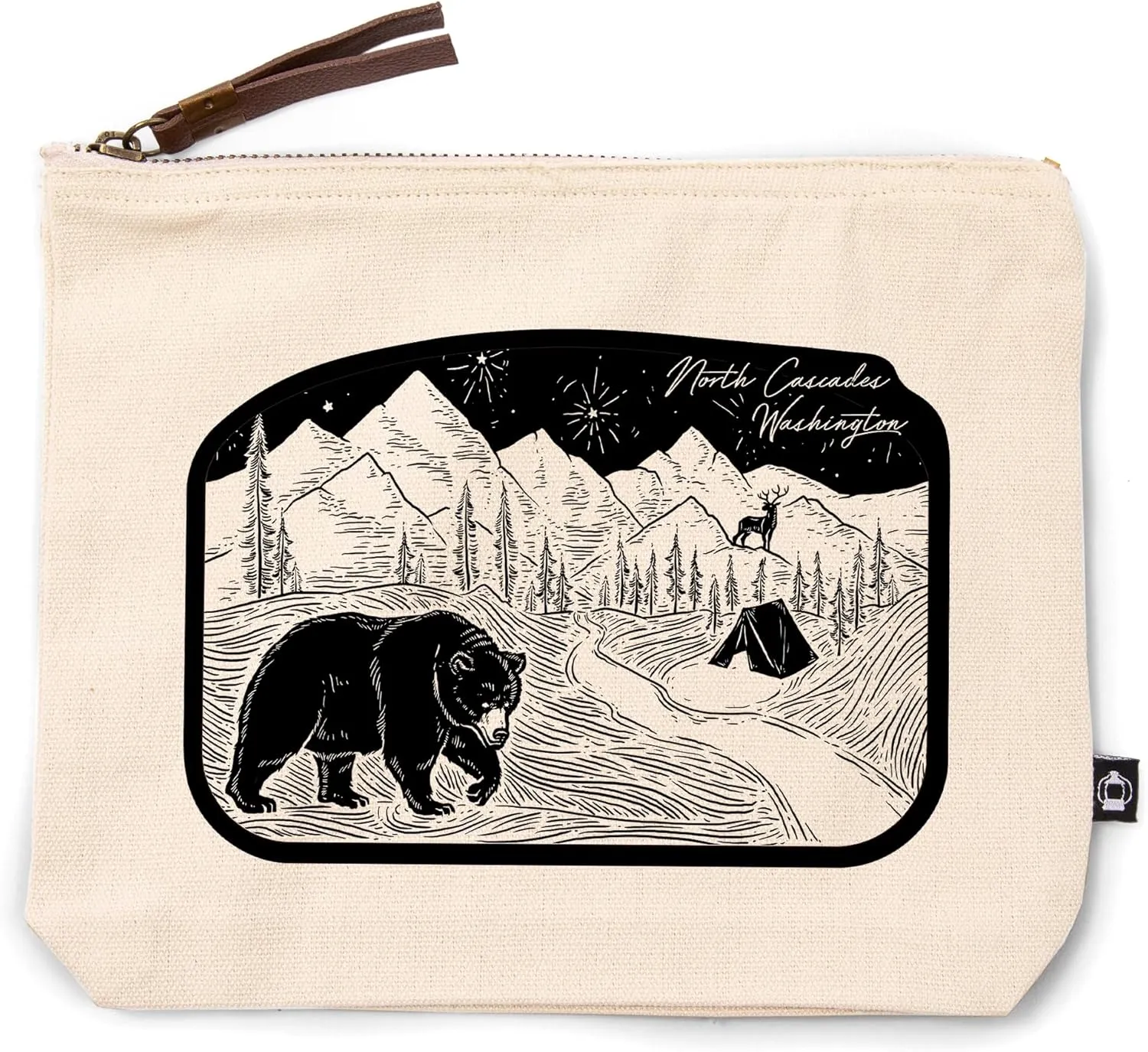 North Cascades, Washington, Mountain Scene with Bear, 100% Cotton Zipper Pouch, Travel Accessory, Go Bag