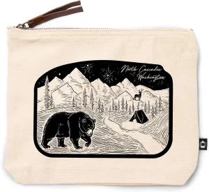 North Cascades, Washington, Mountain Scene with Bear, 100% Cotton Zipper Pouch, Travel Accessory, Go Bag