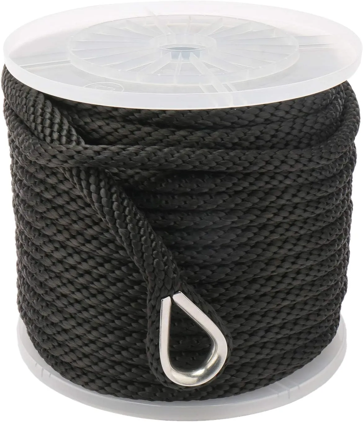 NovelBee 1/2" x 150' Premium Solid Braid MFP Anchor Line,Best Polypropylene Rope with Stainless Steel Thimble (Black)