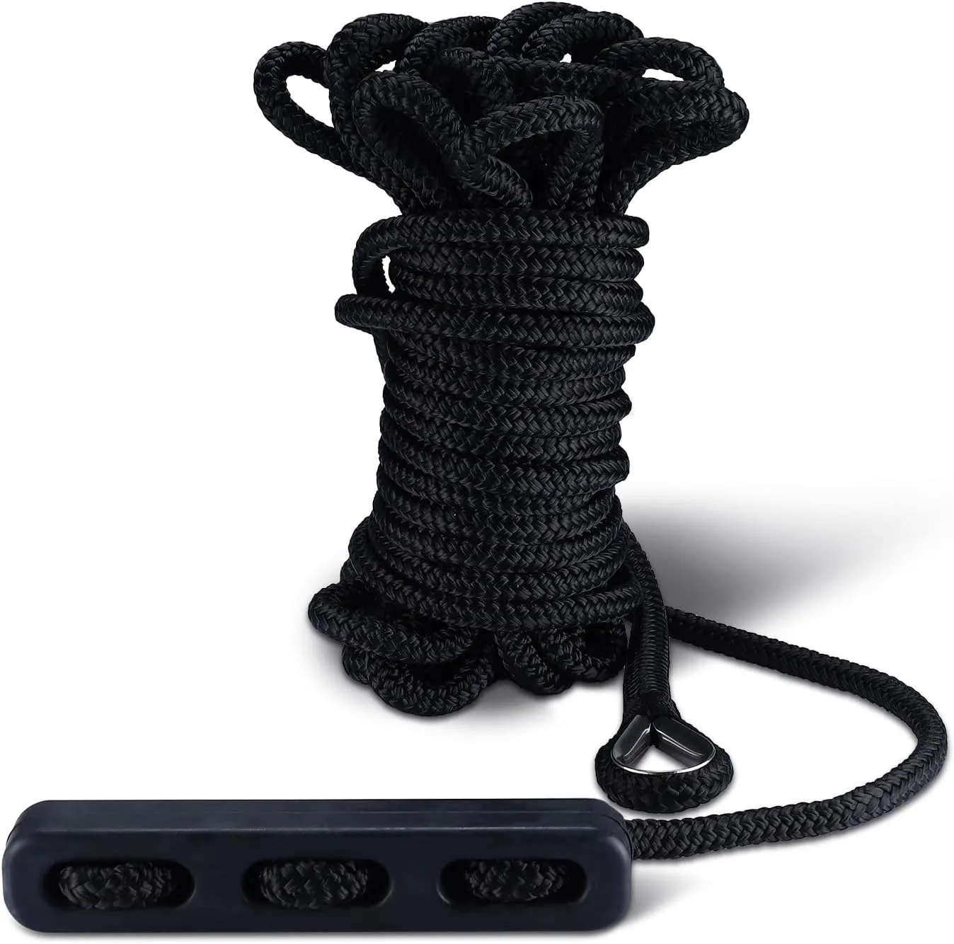 NovelBee 1/2" x 50' Dock Line,Double Braid Nylon Dockline,Black Dock Rope with Shock Absorber Rod for Marine Boat