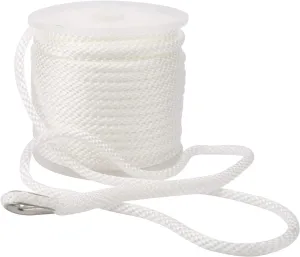 NovelBee 3/8" x 200' Premium Solid Braid MFP Anchor Line,Best Polypropylene Rope with Stainless Steel Thimble,Working Load Limit 250 lbs;Breaking Strength 1290 lbs (White)