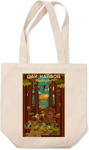 Oak Harbor, Washington, Forest, Geometric (100% Cotton Canvas Reusable Tote Bag)