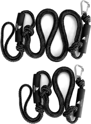Obcursco Bungee Dock Lines for Boat, Docking Rope with 316 Stainless Steel Clips, Accessories for Jet Ski, PWC, SeaDoo, Yamaha WaveRunner, Marine, Kayak, Pontoon, Sets of Two(4ft & 6ft) (Black)