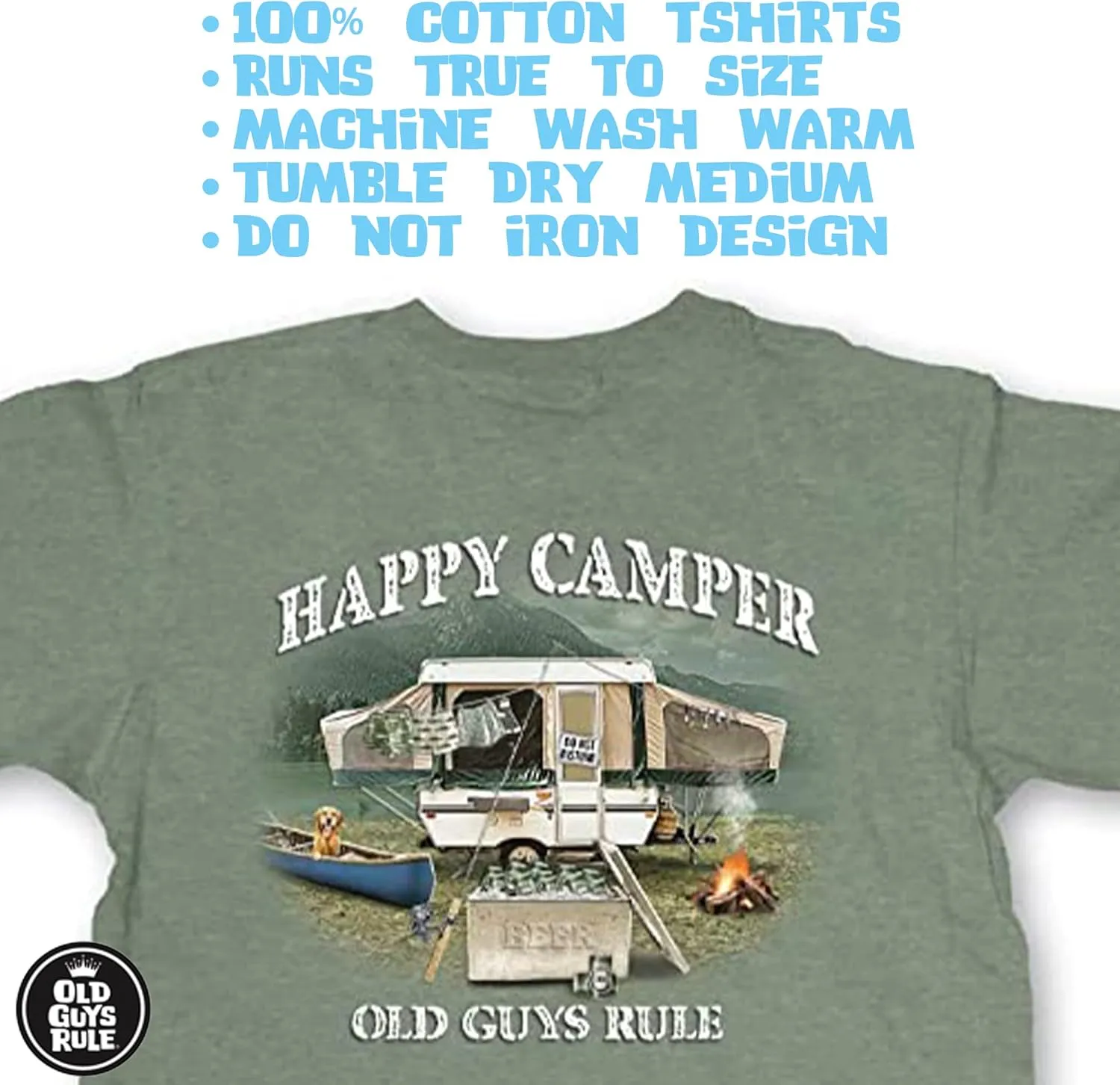 OLD GUYS RULE Men's Graphic T-Shirt, Happy Camper - Father's Day, Birthday Gift - Funny Novelty Tee for Camping, Fishing