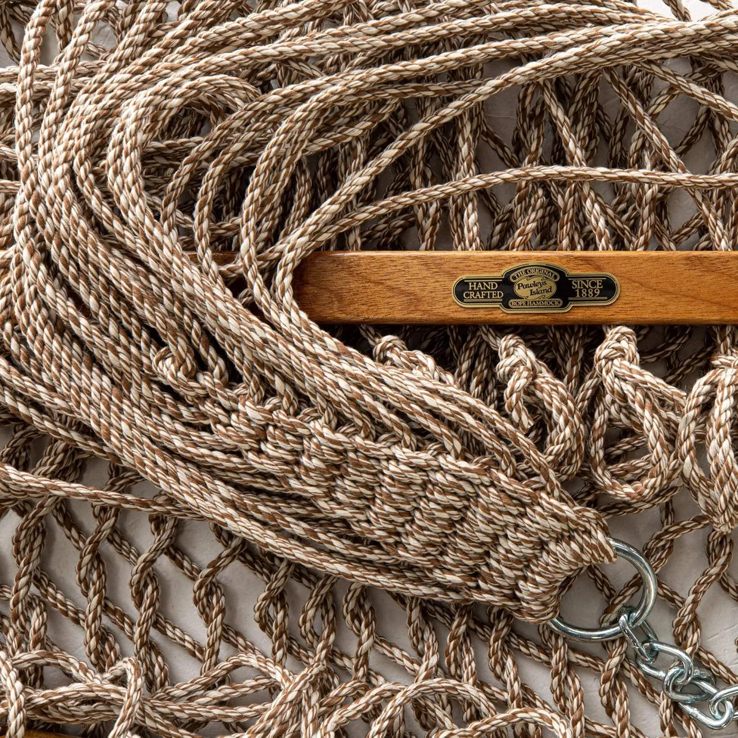 Original Pawleys Island 14DCOTAB Deluxe Antique Brown Oatmeal Heirloom Tweed Duracord Rope Hammock with Extension Chains & Tree Hooks, Handcrafted in The USA, 450 LB Weight Capacity, 13 ft. x 60 in.