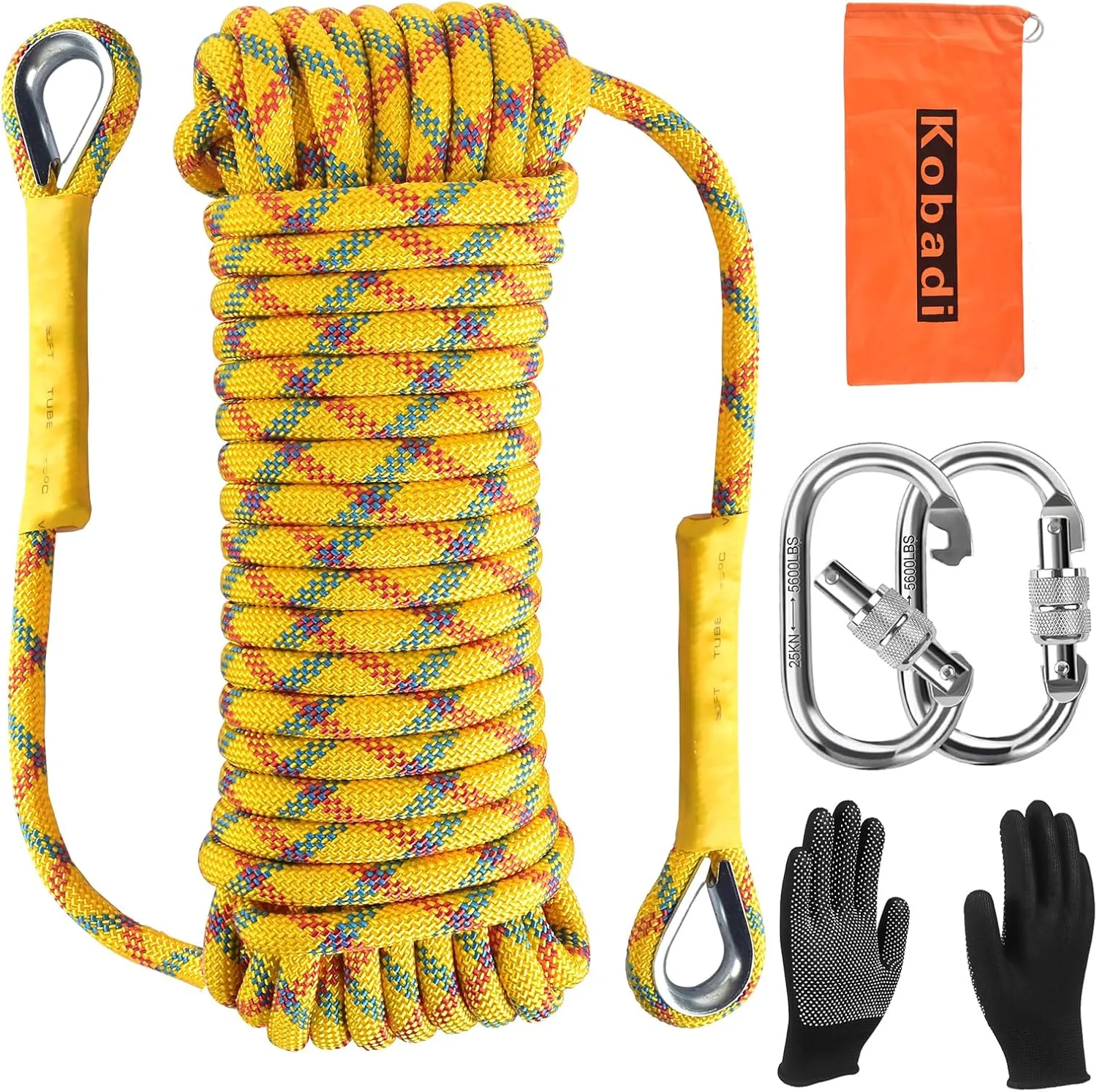 Outdoor Climbing Rope 8MM/12MM 6 Colors 1M(3.2ft)-70M(230ft), Static Rock Climbing Rope with 2 Steel Hooks, Rappelling Rope for Outdoor, Hiking Safety Escape Rope, Rescue Parachute(Yellow, 8mm-20m)