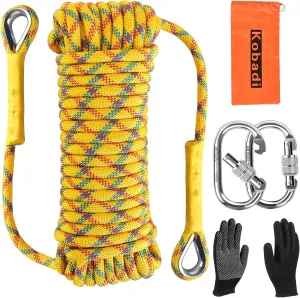 Outdoor Climbing Rope 8MM/12MM 6 Colors 1M(3.2ft)-70M(230ft), Static Rock Climbing Rope with 2 Steel Hooks, Rappelling Rope for Outdoor, Hiking Safety Escape Rope, Rescue Parachute(Yellow, 8mm-20m)