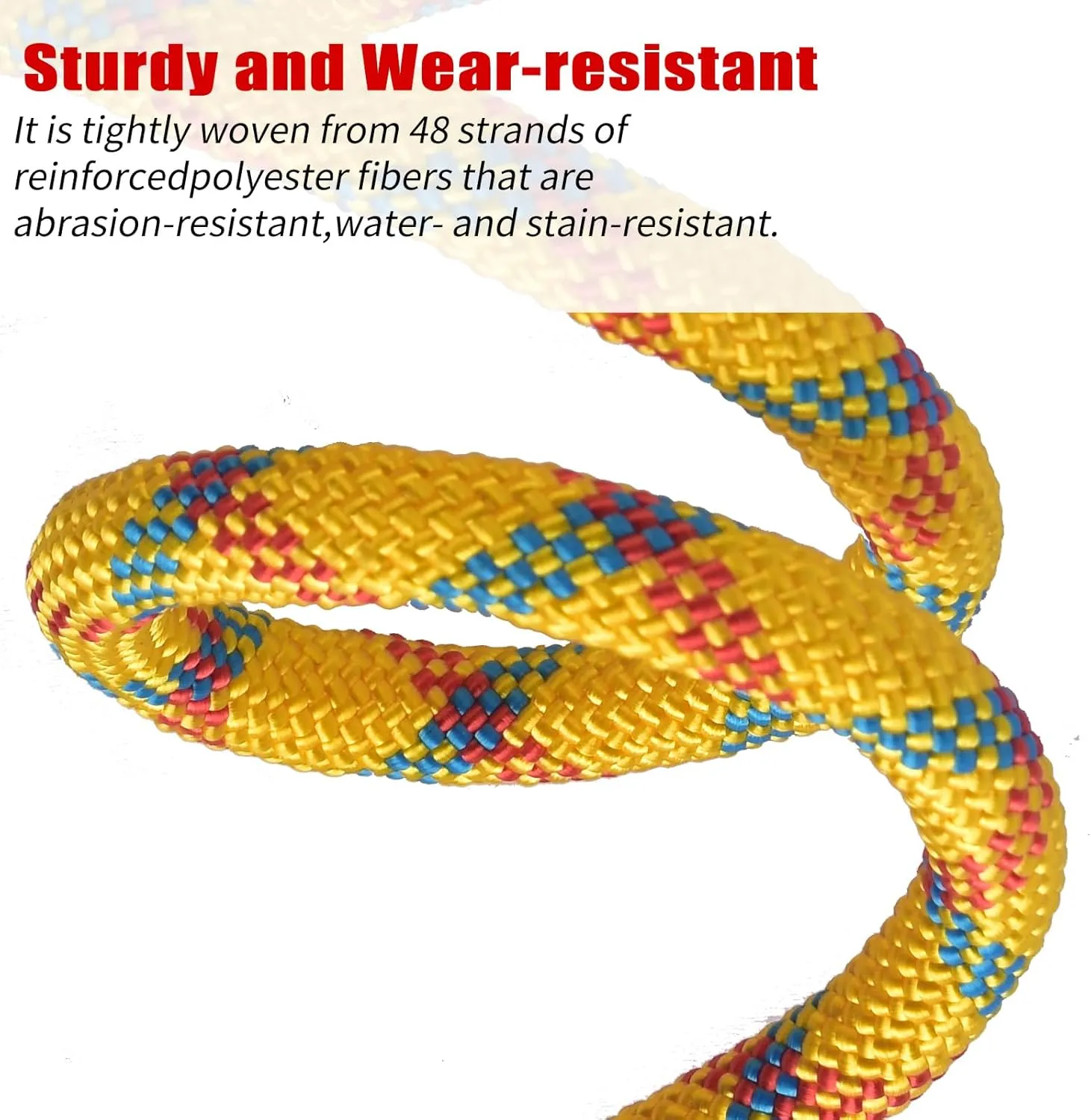 Outdoor Climbing Rope 8MM/12MM 6 Colors 1M(3.2ft)-70M(230ft), Static Rock Climbing Rope with 2 Steel Hooks, Rappelling Rope for Outdoor, Hiking Safety Escape Rope, Rescue Parachute(Yellow, 8mm-20m)